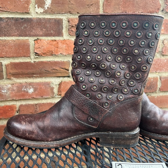 Frye Jenna Disc Short Leather Boots Brown 8 - Picture 2 of 13